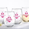Bride and Bridesmaids Beach Bikini 15 oz. Stemless Wine Glass (Set of 4)