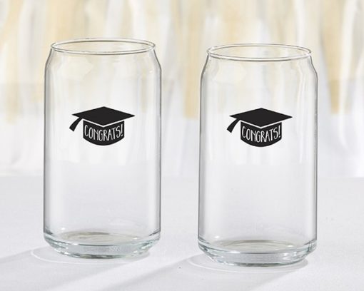 Congrats Graduation Cap 16 oz. Can Glass (Set of 4)