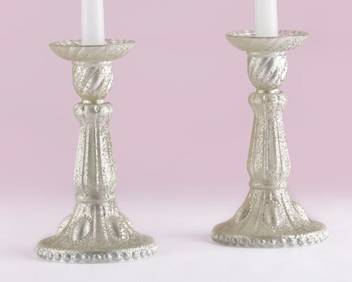 Light Champagne Frosted Mercury Glass Candlesticks