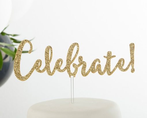 Gold Glitter Acrylic Cake Topper - Celebrate
