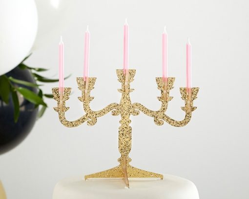 Gold Glitter Acrylic Candelabra Cake Topper