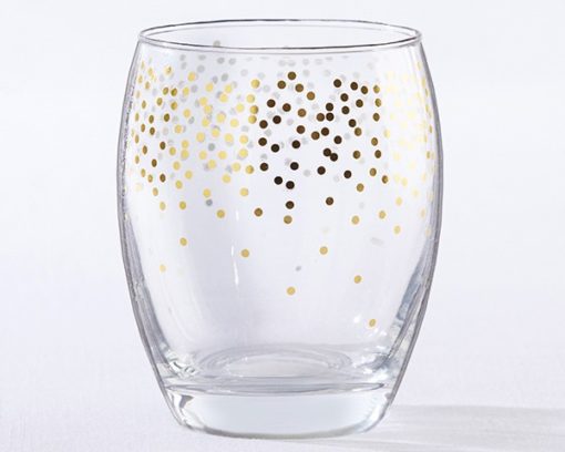 Gold Confetti 12 oz. Stemless Wine Glass (Set of 4)