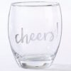 Silver Cheers 12 oz. Stemless Wine Glass (Set of 4)