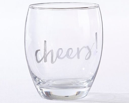 Silver Cheers 12 oz. Stemless Wine Glass (Set of 4)