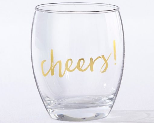 Gold Cheers 12 oz. Stemless Wine Glass (Set of 4)