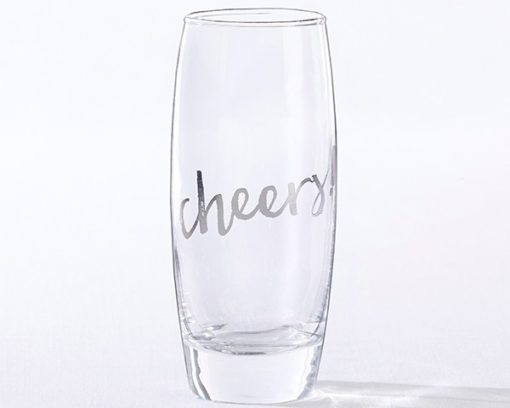 Silver Cheers 12 oz. Stemless Champagne Glass (Set of 4)