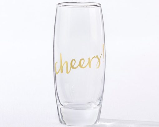 Gold Cheers 12 oz. Stemless Champagne Glass (Set of 4)