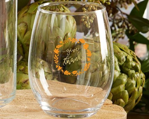 Give Thanks 15 oz. Stemless Wine Glass (Set of 4)