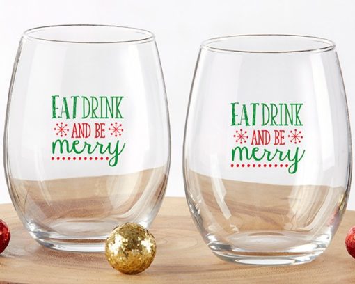 Eat Drink Be Merry 15 oz. Stemless Wine Glass (Set of 4)