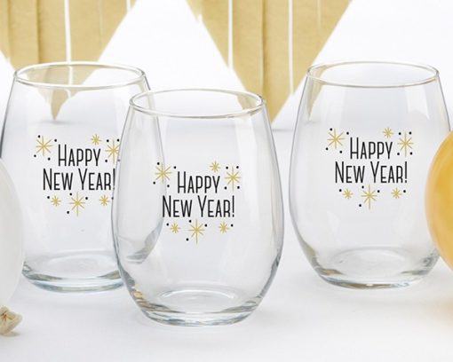 Happy New Year! 15 oz. Stemless Wine Glass (Set of 4)