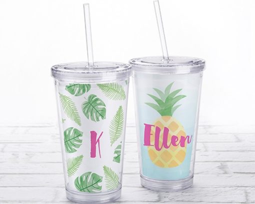 Acrylic Tumbler with Personalized Insert - Pineapples and Palms