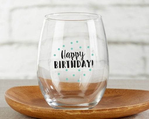 Happy Birthday 15 oz. Stemless Wine Glass (Set of 4)