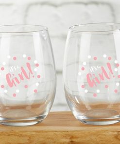 It's a Girl 15 oz. Stemless Wine Glass (Set of 4)