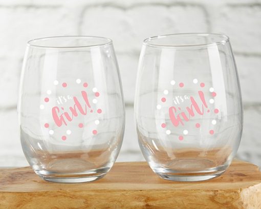 It's a Girl 15 oz. Stemless Wine Glass (Set of 4)
