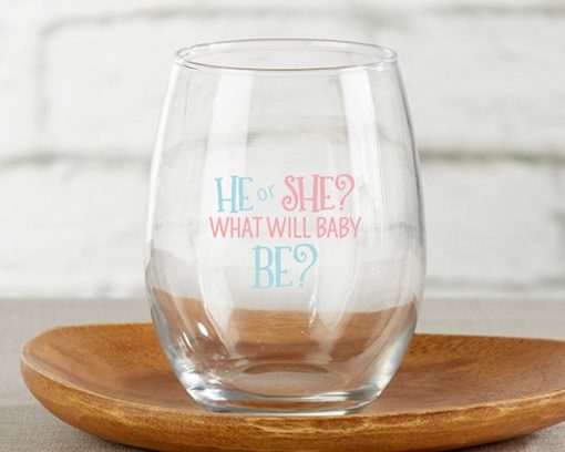 He or She? 15 oz. Stemless Wine Glass (Set of 4)