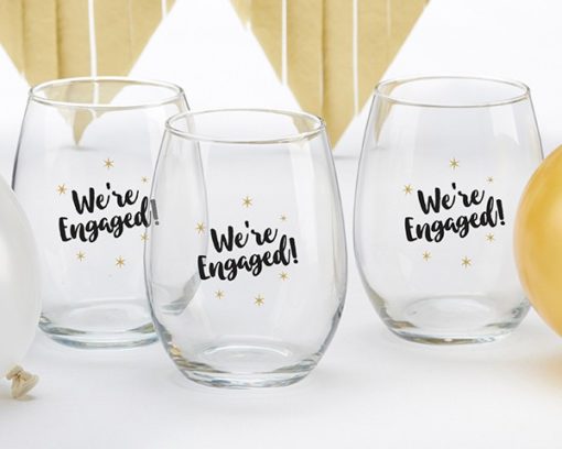 We're Engaged 15 oz. Stemless Wine Glass (Set of 4)
