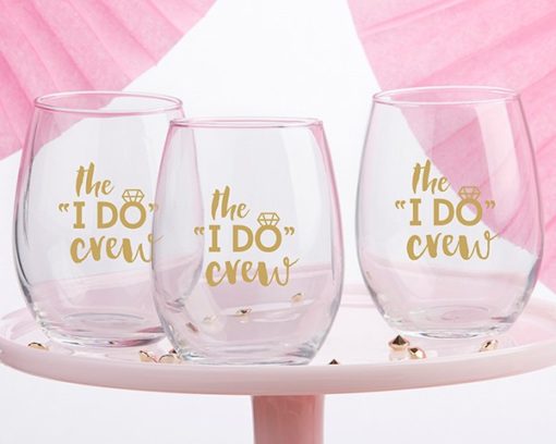 The I Do Crew 15 oz. Stemless Wine Glass (Set of 4)