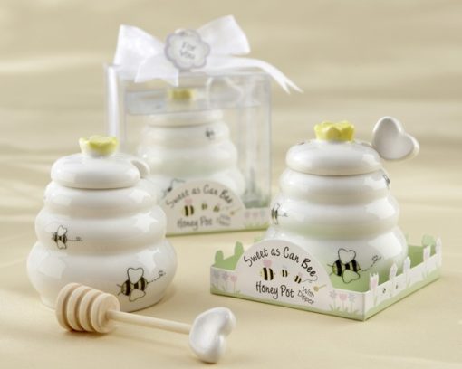 "Sweet As Can Bee" Ceramic Honey Pot with Wooden Dipper