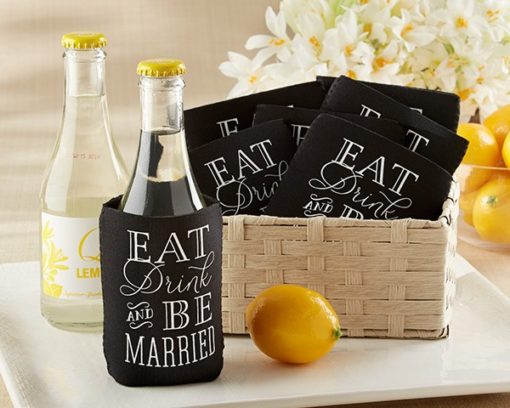 "Eat, Drink & Be Married" Collapsible Insulated Can Holder (Set of 12)