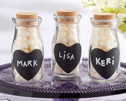 Vintage Milk Bottles with Chalk Heart Labels (Set of 12)