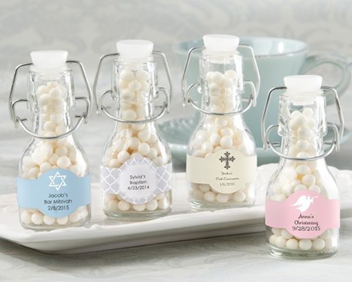 Mini Glass Favor Bottle with Swing Top - Religious (Set of 12) (Available Personalized)