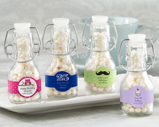 Mini Glass Favor Bottle with Swing Top - Birthday (Set of 12) (Available Personalized)