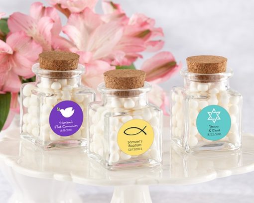 "Petite Treat" Square Glass Favor Jar - Religious (Set of 12) (Available Personalized)