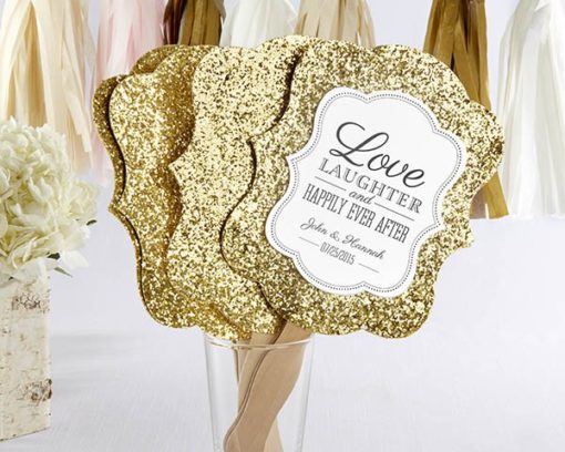 Gold Glitter Hand Fan (Personalization Available) (Set of 12)