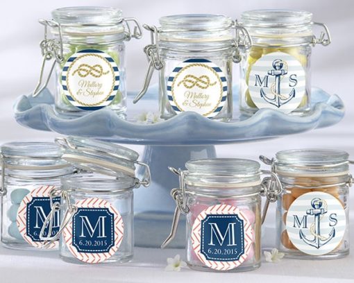 Personalized Glass Favor Jars - Kate's Nautical Wedding Collection (Set of 12)