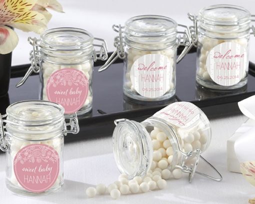 Personalized Glass Favor Jars - Kate's Rustic Baby Shower Collection (Set of 12)