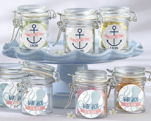 Personalized Glass Favor Jars - Kate's Nautical Baby Shower Collection (Set of 12)