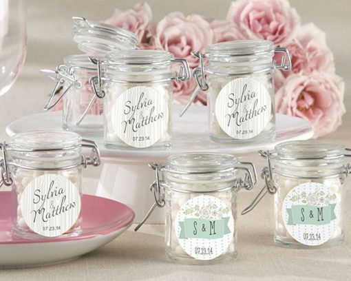 Personalized Glass Favor Jars - Kate's Rustic Wedding Collection (Set of 12)