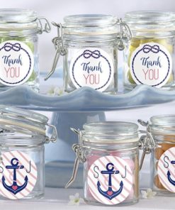 Personalized Glass Favor Jars - Kate's Nautical Bridal Shower Collection (Set of 12)