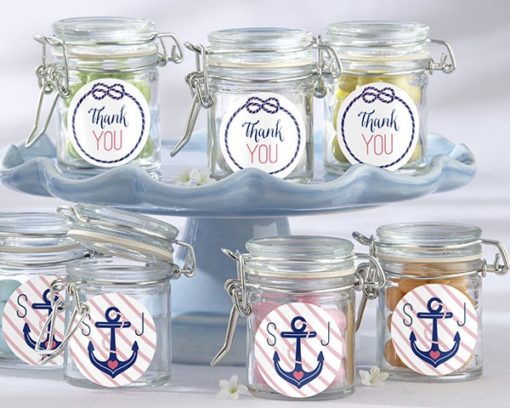 Personalized Glass Favor Jars - Kate's Nautical Bridal Shower Collection (Set of 12)