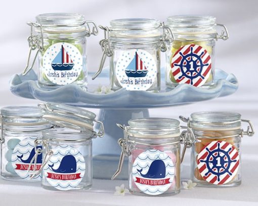 Personalized Glass Favor Jars - Kate's Nautical Birthday Collection (Set of 12)