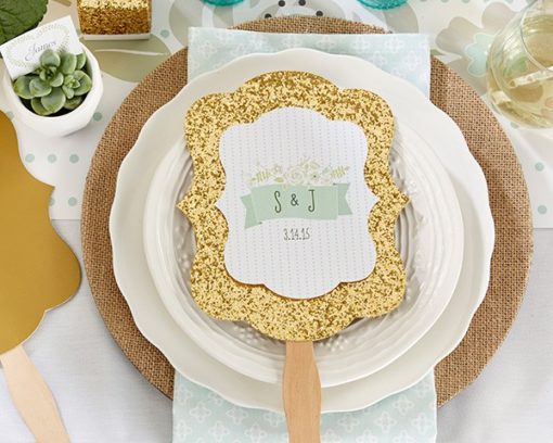 Personalized Gold Glitter Hand Fan - Kate's Rustic Wedding Collection