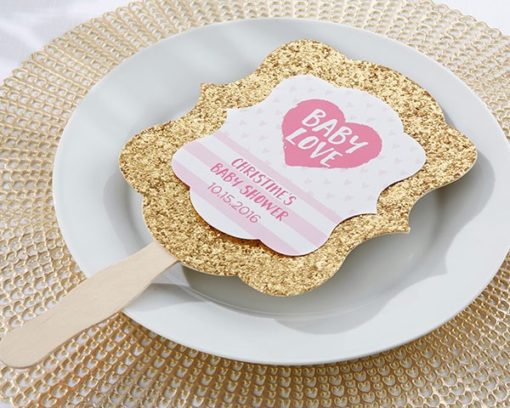 Personalized Gold Glitter Hand Fan - Baby Love (Set of 12)