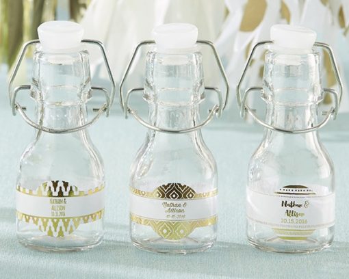 Mini Glass Favor Bottle with Swing Top - Gold Foil (Set of 12)