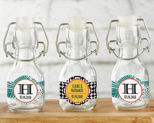 Personalized Mini Glass Favor Bottle with Swing Top - Tropical Chic (Set of 12)