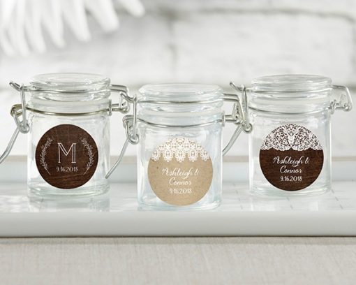 Personalized Glass Favor Jars - Rustic Charm Wedding (Set of 12)