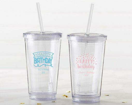 Personalized Printed Acrylic Tumbler - Happy Birthday