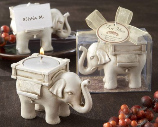 "Lucky Elephant" Antique Ivory - Finish Tea Light Holder