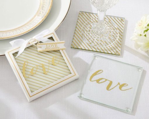 Gold Love Glass Coasters