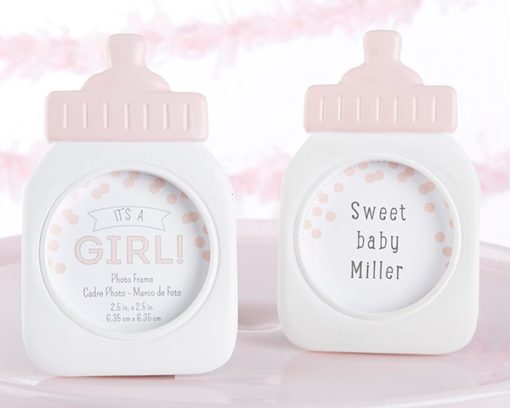 "It's a Girl!" Classic Pink Baby Bottle Frame