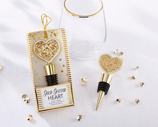 Gold Glitter Heart Bottle Stopper