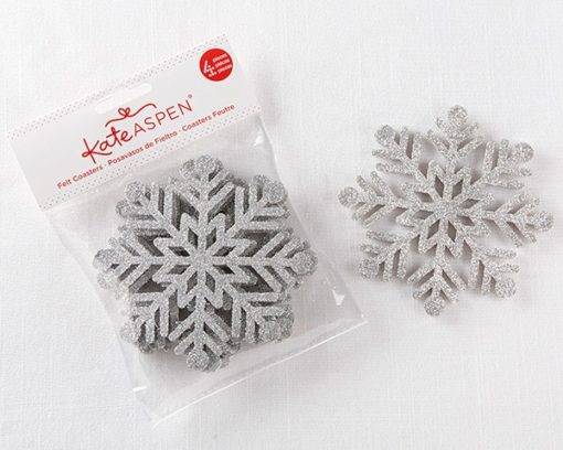 Silver Glitter Snowflake Felt Coaster (Set of 4)