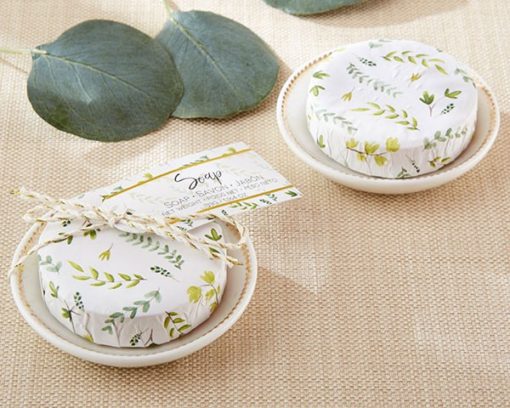 Botanical Wrapped Soap with Ceramic Trinket Dish