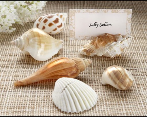 "Shells by the Sea" Authentic Shell Place Card Holders with Matching Place Cards (Set of 6)