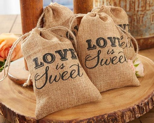 "Love is Sweet" Burlap Drawstring Favor Bag (Set of 12)