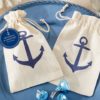"Voyages" Anchor Muslin Favor Bag (Set of 12)